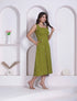 Miravan Womens Abstract Printed Green A line Maxi Dress
