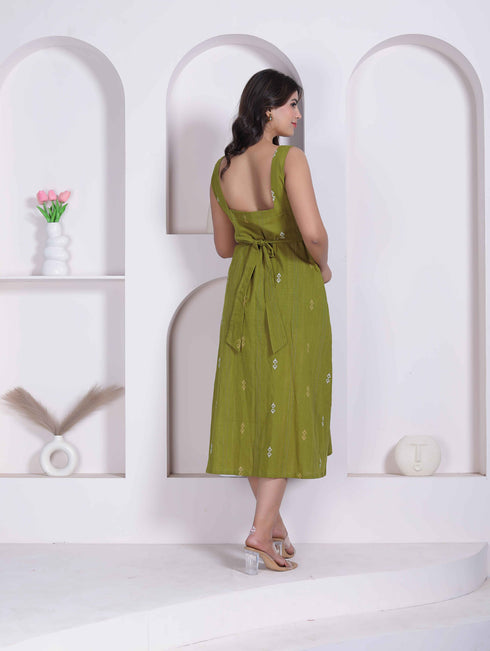 Miravan Womens Abstract Printed Green A line Maxi Dress