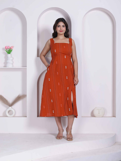 Miravan Womens Abstract Printed Rust A line Maxi Dress