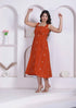 Miravan Womens Abstract Printed Rust A line Maxi Dress