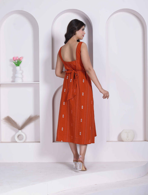 Miravan Womens Abstract Printed Rust A line Maxi Dress
