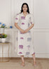 Miravan Womens Flex cotton Short sleeve Off White Animal print A Line Maxi dress