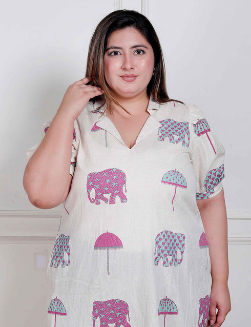Miravan Plus Size Womens Flex cotton Short sleeve Off White Animal print A Line Maxi dress