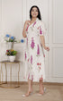 Miravan Womens Off White Flower Printed Cotton Flex Maxi Dress