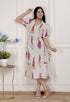 Miravan Womens Off White Flower Printed Cotton Flex Maxi Dress