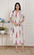 Miravan Womens Off White Flower Printed Cotton Flex Maxi Dress