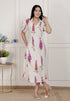 Miravan Womens Off White Flower Printed Cotton Flex Maxi Dress