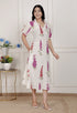 Miravan Womens Off White Flower Printed Cotton Flex Maxi Dress
