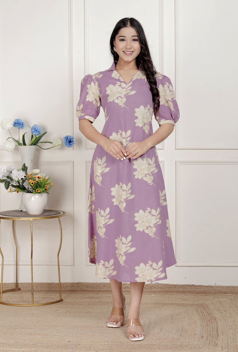Miravan Womens Lavender Floral printed A Line Maxi Dress