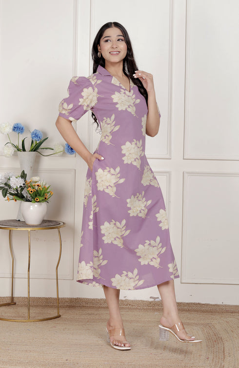 Miravan Womens Lavender Floral printed A Line Maxi Dress