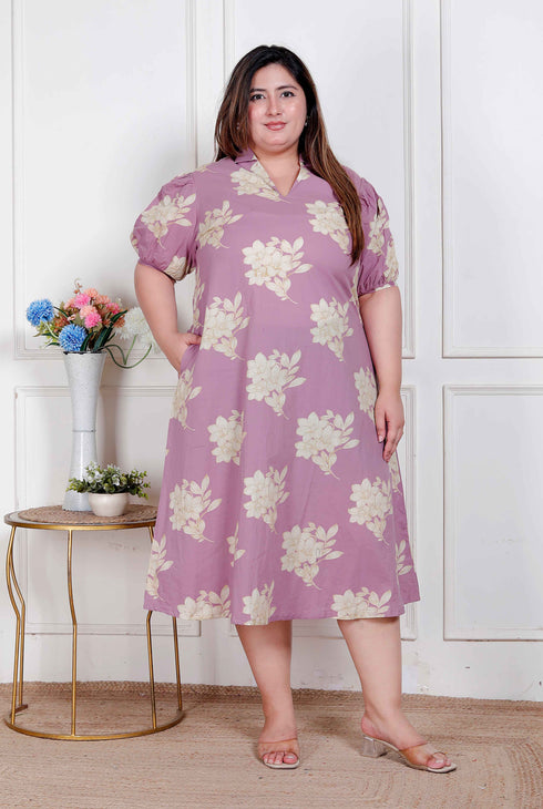 Miravan Plus Size Womens Lavender Floral printed A Line Maxi Dress