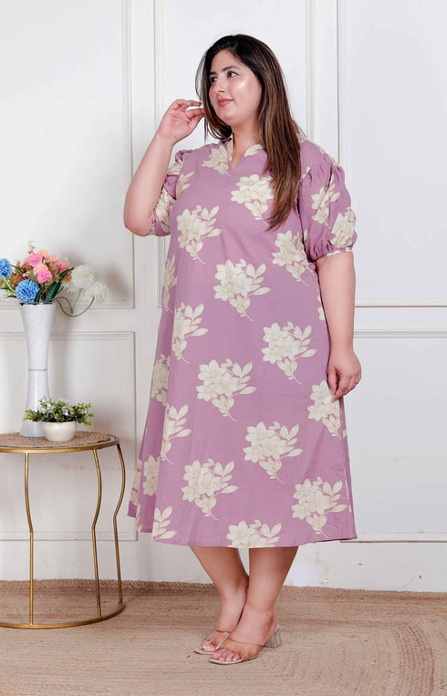 Miravan Plus Size Womens Lavender Floral printed A Line Maxi Dress