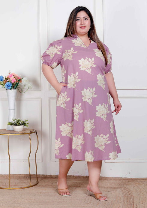 Miravan Plus Size Womens Lavender Floral printed A Line Maxi Dress