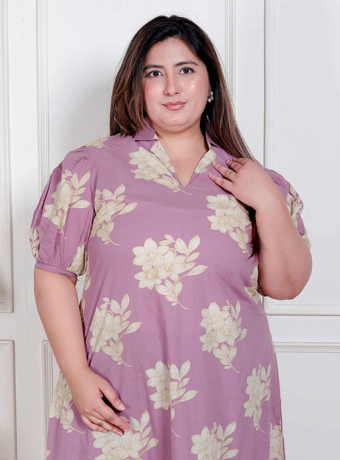 Miravan Plus Size Womens Lavender Floral printed A Line Maxi Dress