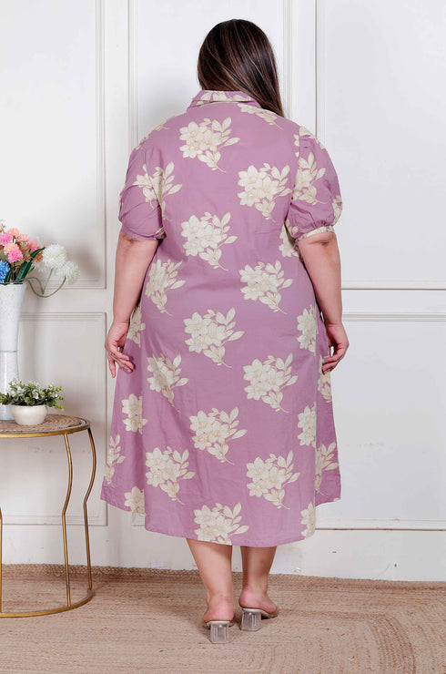 Miravan Plus Size Womens Lavender Floral printed A Line Maxi Dress