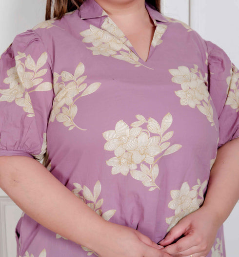 Miravan Plus Size Womens Lavender Floral printed A Line Maxi Dress