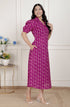 Miravan Womens Magenta Floral Printed Cotton Dress with one side Pocket