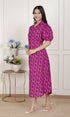 Miravan Womens Magenta Floral Printed Cotton Dress with one side Pocket