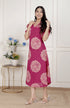 Miravan Womens Pink Printed Collar Neck Short Puff Sleeves Cotton A Line Maxi Dress