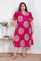 Miravan Plus Size Womens Pink Printed Collar Neck Short Puff Sleeves Cotton A Line Maxi Dress