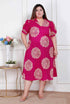 Miravan Plus Size Womens Pink Printed Collar Neck Short Puff Sleeves Cotton A Line Maxi Dress