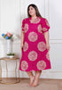 Miravan Plus Size Womens Pink Printed Collar Neck Short Puff Sleeves Cotton A Line Maxi Dress
