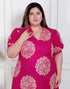 Miravan Plus Size Womens Pink Printed Collar Neck Short Puff Sleeves Cotton A Line Maxi Dress