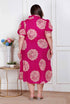 Miravan Plus Size Womens Pink Printed Collar Neck Short Puff Sleeves Cotton A Line Maxi Dress