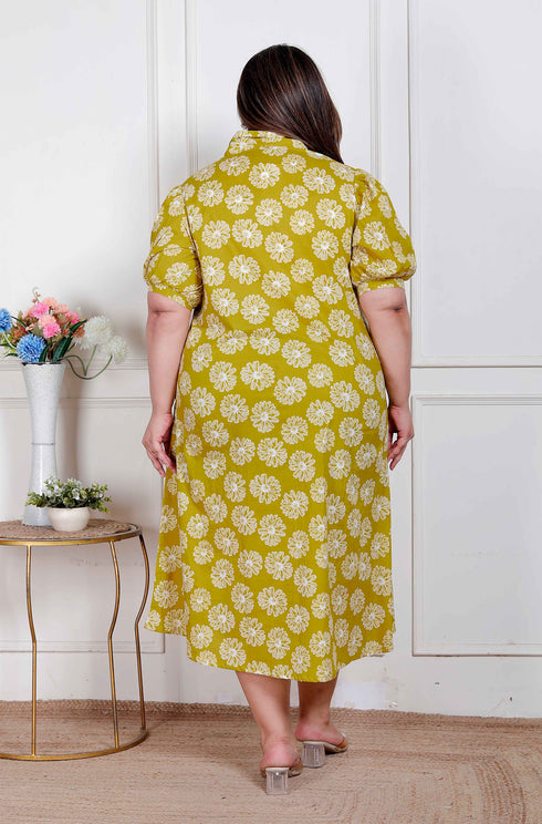 Miravan Plus Size Womens Yellow Printed Puff Sleeve Floral Maxi Party Dress