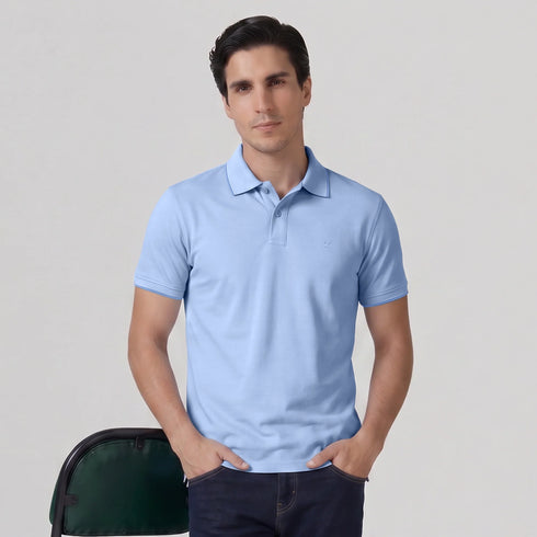 XYXX Accent Cotton Polo T-shirt - Sky Blue
