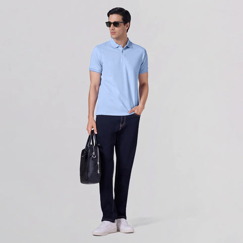 XYXX Accent Cotton Polo T-shirt - Sky Blue