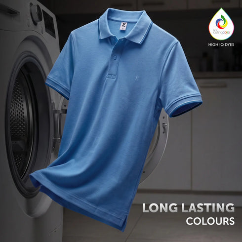 XYXX Accent Cotton Polo T-shirt - French Blue