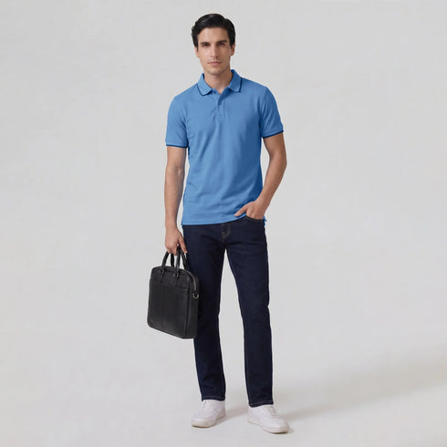 XYXX Accent Cotton Polo T-shirt - French Blue