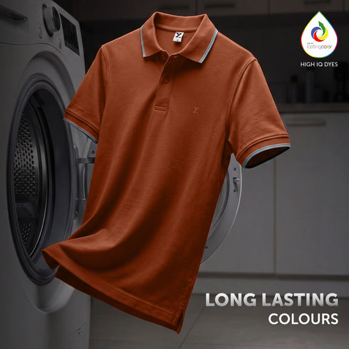XYXX Accent Cotton Polo T-shirt - Brick Red