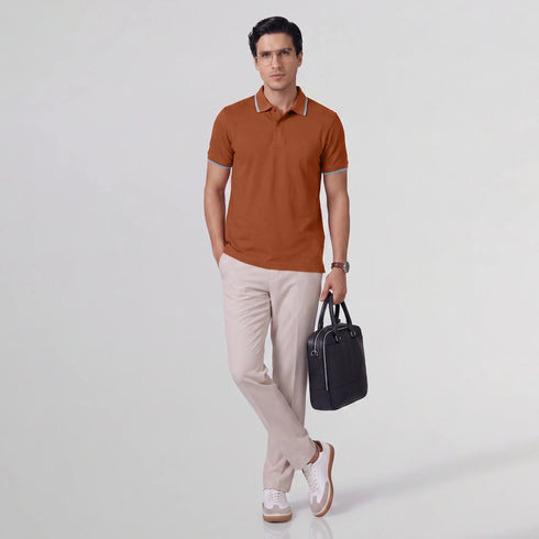 XYXX Accent Cotton Polo T-shirt - Brick Red