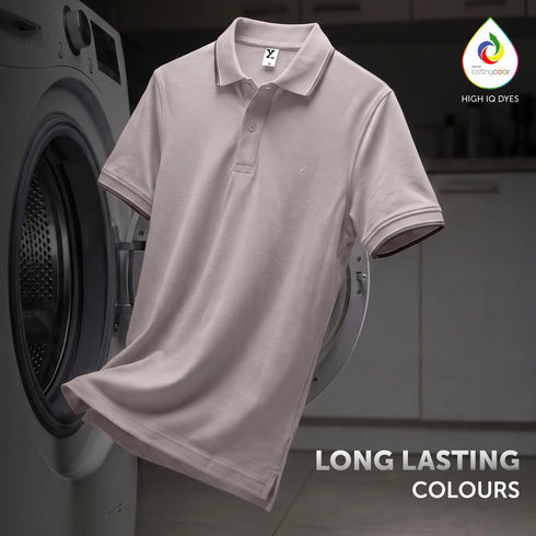 XYXX Accent Cotton Polo T-shirt - Blush Grey