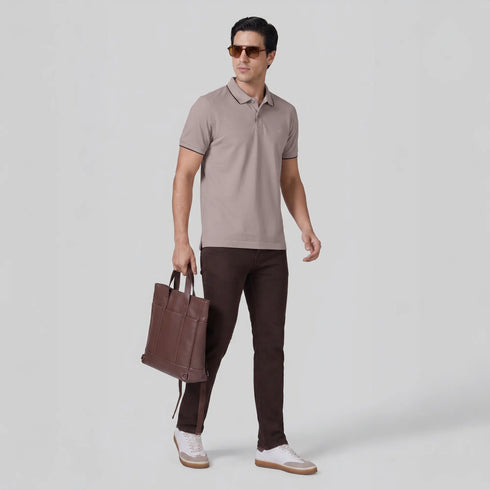 XYXX Accent Cotton Polo T-shirt - Blush Grey