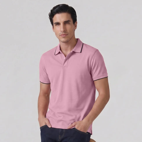 XYXX Accent Cotton Polo T-shirt - Blush Pink