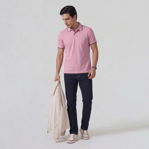XYXX Accent Cotton Polo T-shirt - Blush Pink