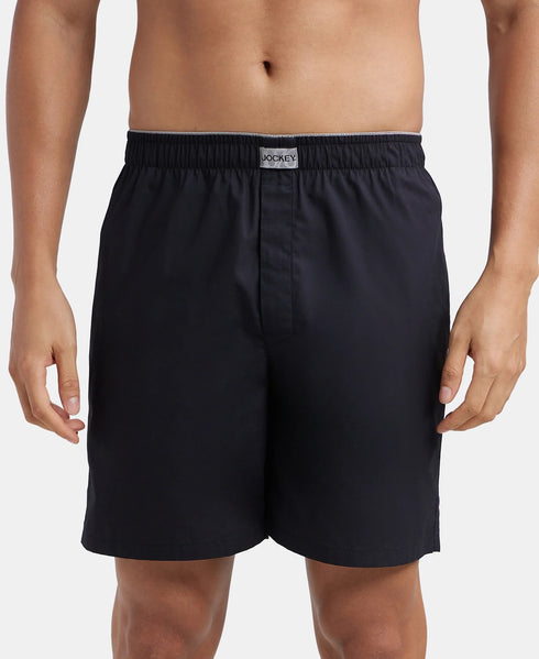 Jockey Super Combed Mercerized Cotton Woven Fabric Boxer Shorts | Black