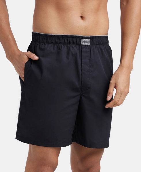 Jockey Super Combed Mercerized Cotton Woven Fabric Boxer Shorts | Black