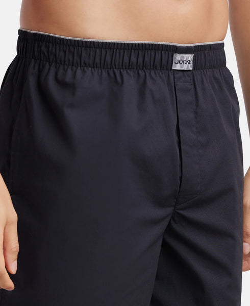 Jockey Super Combed Mercerized Cotton Woven Fabric Boxer Shorts | Black