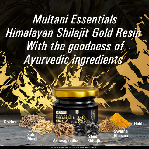 Multani Pharmaceuticals Limited Multani Shilajeet Gold Capsule & Himalayan Shilajit Gold Resin Combo For Youthful Living Stamina & Endurance Boosts Muscle Repair & Recovery Relieves Joint Pain 70 Folic Acid