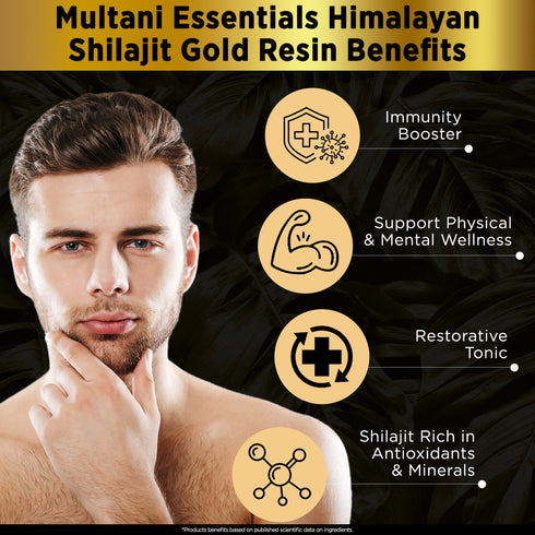 Multani Pharmaceuticals Limited Multani Shilajeet Gold Capsule & Himalayan Shilajit Gold Resin Combo For Youthful Living Stamina & Endurance Boosts Muscle Repair & Recovery Relieves Joint Pain 70 Folic Acid