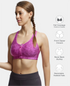 Jockey Wirefree Padded Microfiber Stretch Full Coverage Racerback Sports Bra with Front Zipper Styling - Lavender Scent Assorted Prints