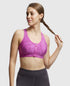 Jockey Wirefree Padded Microfiber Stretch Full Coverage Racerback Sports Bra with Front Zipper Styling - Lavender Scent Assorted Prints