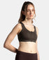 Jockey Wirefree Padded Microfiber Stretch Full Coverage Active Bra with Front Zipper Styling - Coffee