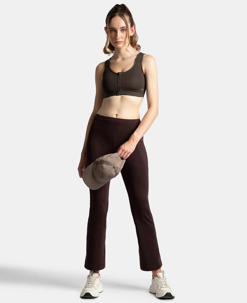 Jockey Wirefree Padded Microfiber Stretch Full Coverage Active Bra with Front Zipper Styling - Coffee