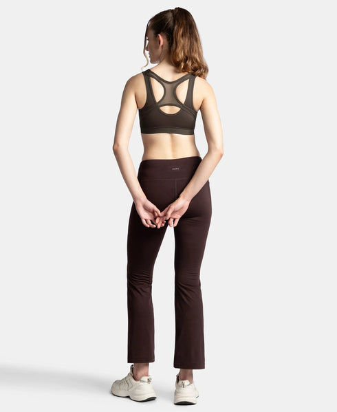 Jockey Wirefree Padded Microfiber Stretch Full Coverage Active Bra with Front Zipper Styling - Coffee