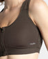 Jockey Wirefree Padded Microfiber Stretch Full Coverage Active Bra with Front Zipper Styling - Coffee